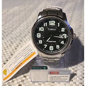 Timex Indiglo Watch White Dial With Stretch Bracelet NOS Unused Retro Mens